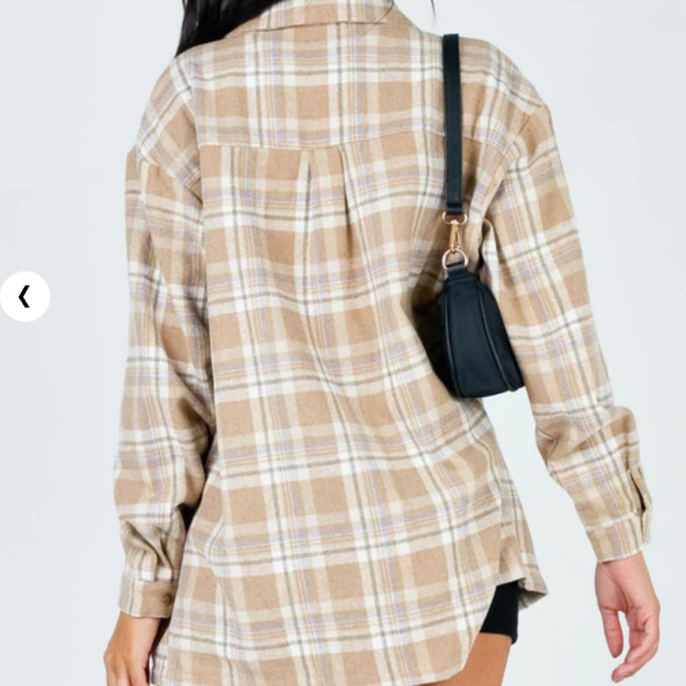 SOLD Princess Polly Oversized Mila Plaid Cream Beige Shirt - Picture 5 of 5